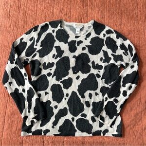 Vintage Talbots Cow Print Pullover Knit Sweater Women’s L Cashmere Silk Animal